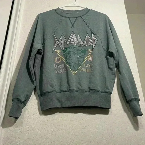 Def Leppard Distressed Teal Licensed Reto Vintage Inspired Crewneck Size XS - Picture 3 of 7